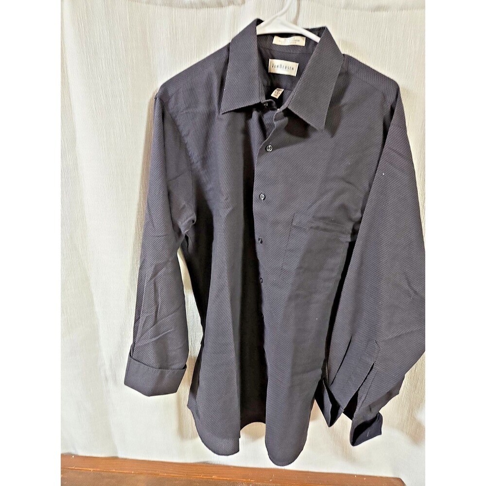 VAN HEUSEN, MENS SHIRT, L, 32/33, GRAY BROADCLOTH, EXC. COND, "WRINKLE FREE"